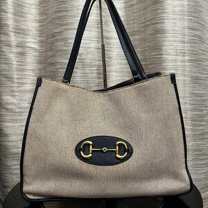Gucci Leather 1955 Horsebit Tote Brown/Blue